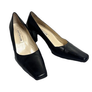 Vintage Ann Taylor Heels Pumps Shoes size 7.5M Black Leather Made in Italy 2.75"